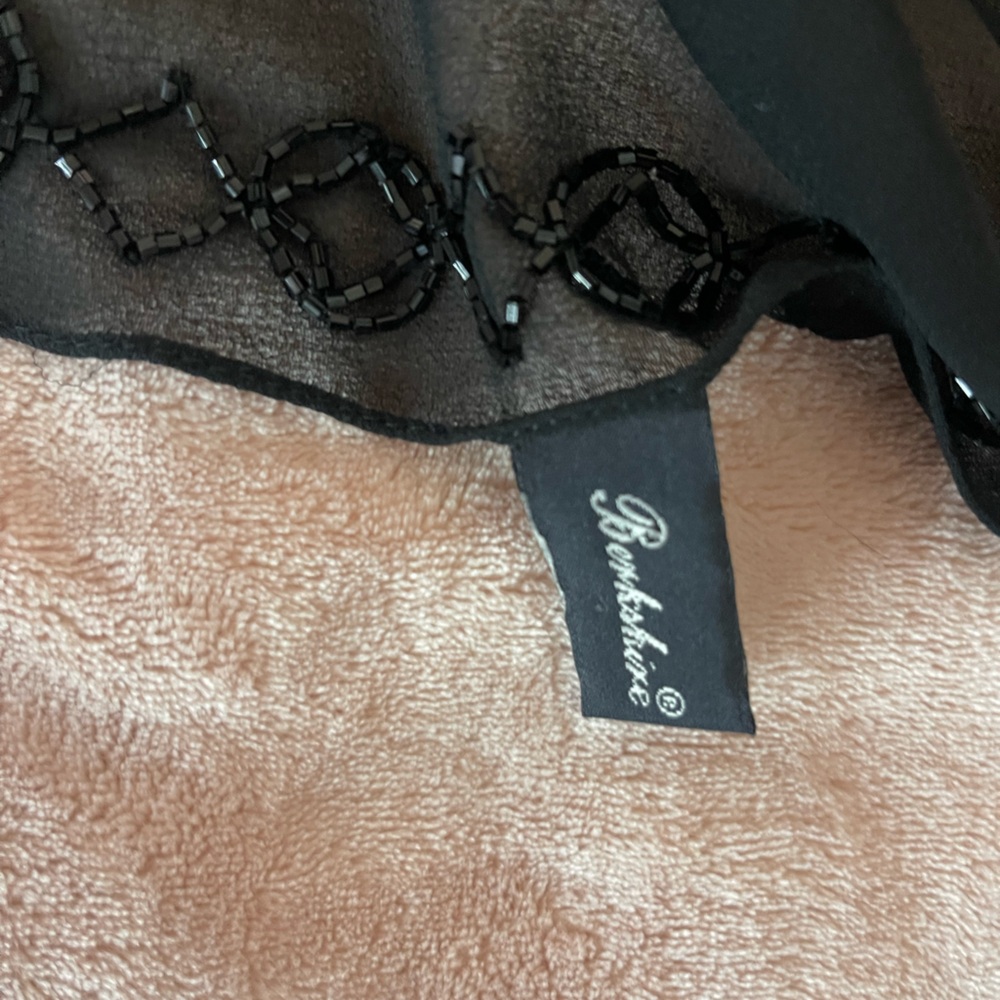 Berkshire Black Sheer Scarf with Beaded Edge - Picture 2 of 2